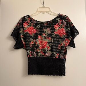 Almost Famous Black Floral Lace Top